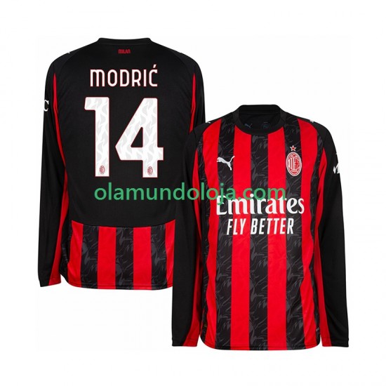 Camisola AC Milan Modrić Luca 14 Homem Equipamento Primeiro 2025-2026 Manga Comprida